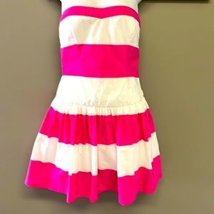 Abercrombie & Fitch Pink & White Striped Strapless Lined Ruffle Sundress- Large